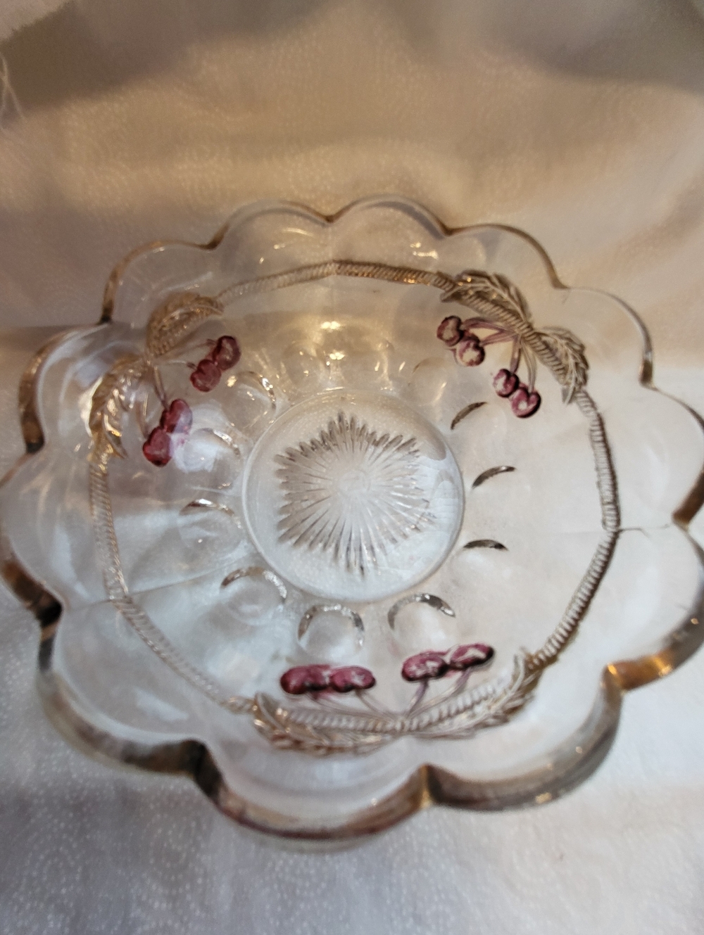 Clear 4.5 Inch Glass Decorative Bowl with Pink Cherry Motif - Picture 2 of 10